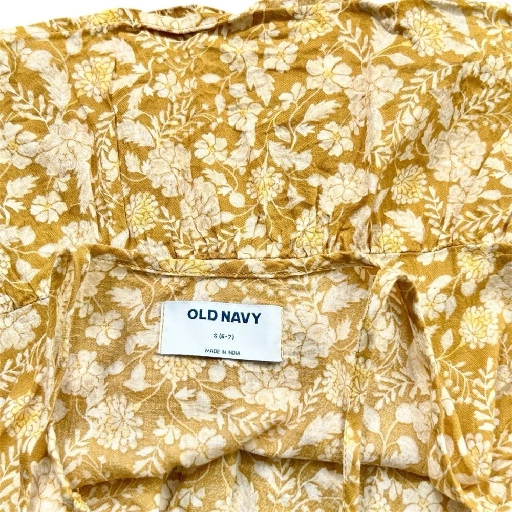 Old Navy Goldenrod and White Floral Sleeveless Tank Top Ruffle Hem Size S 6/7